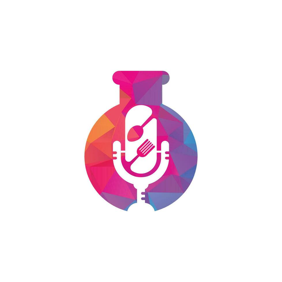 Podcast cibo laboratorio forma concetto logo icona disegni vettore. cibo Podcast per cartello, portafortuna o Altro. vettore