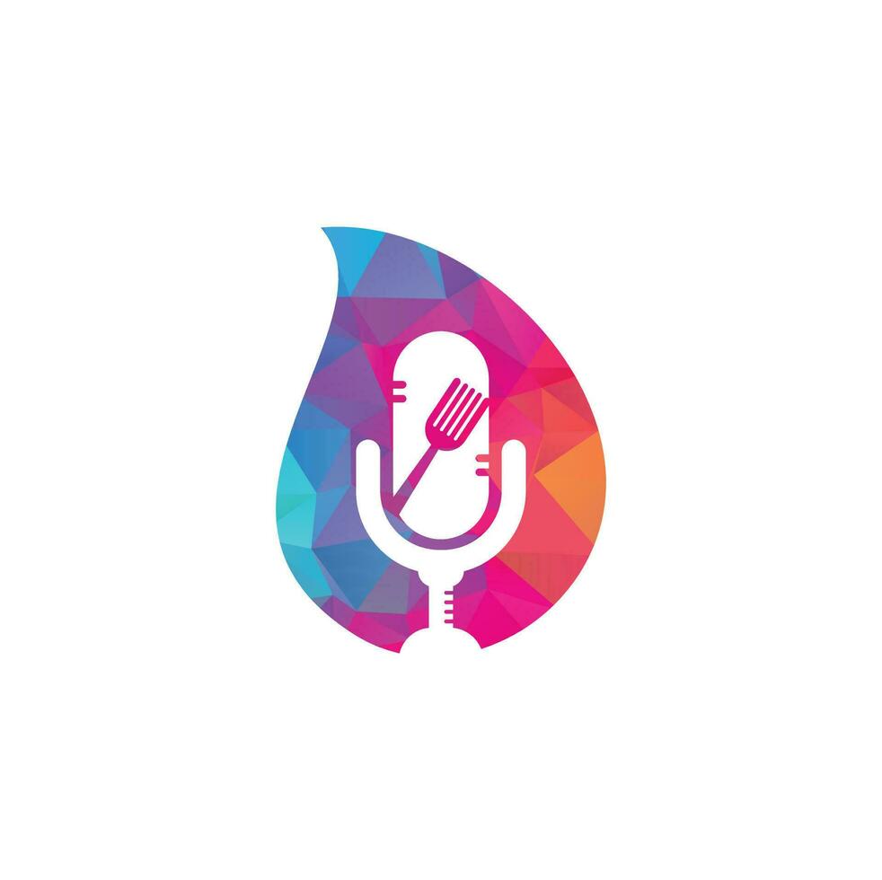 Podcast cibo far cadere forma concetto logo icona disegni vettore. cibo Podcast per cartello, portafortuna o Altro. vettore