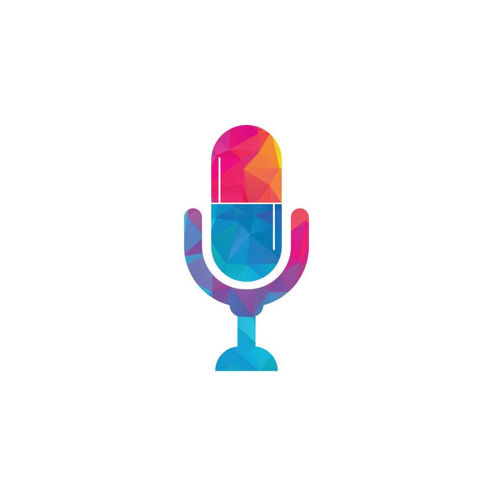 Podcast pillola capsula vettore logo modello illustrazione. Podcast e capsula logo design modello