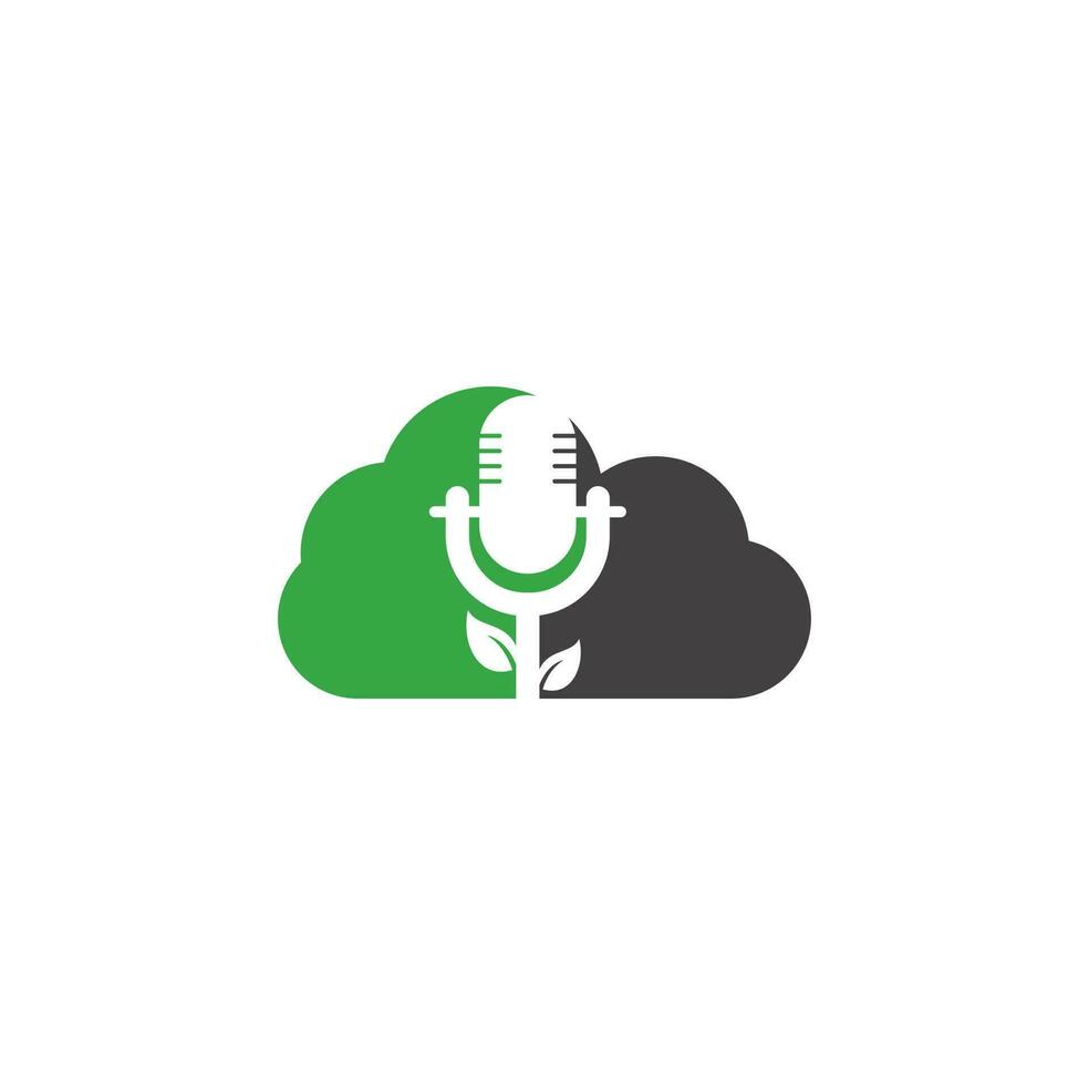 foglia Podcast nube forma concetto logo design modello. natura Podcast logo modello vettore. Podcast natura logo. vettore