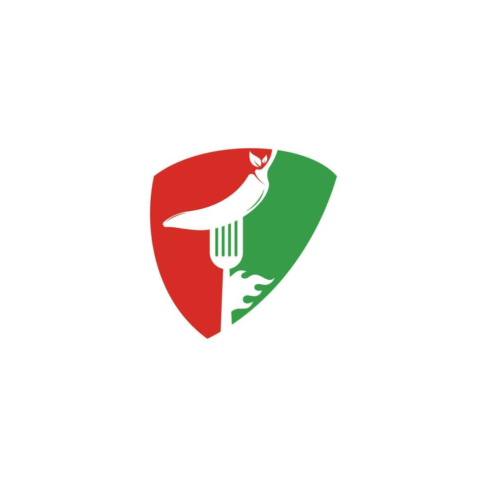 caldo chili con forchetta logo design. chili e forchetta logo modello adatto per speziato cibo, ristorante menù. vettore