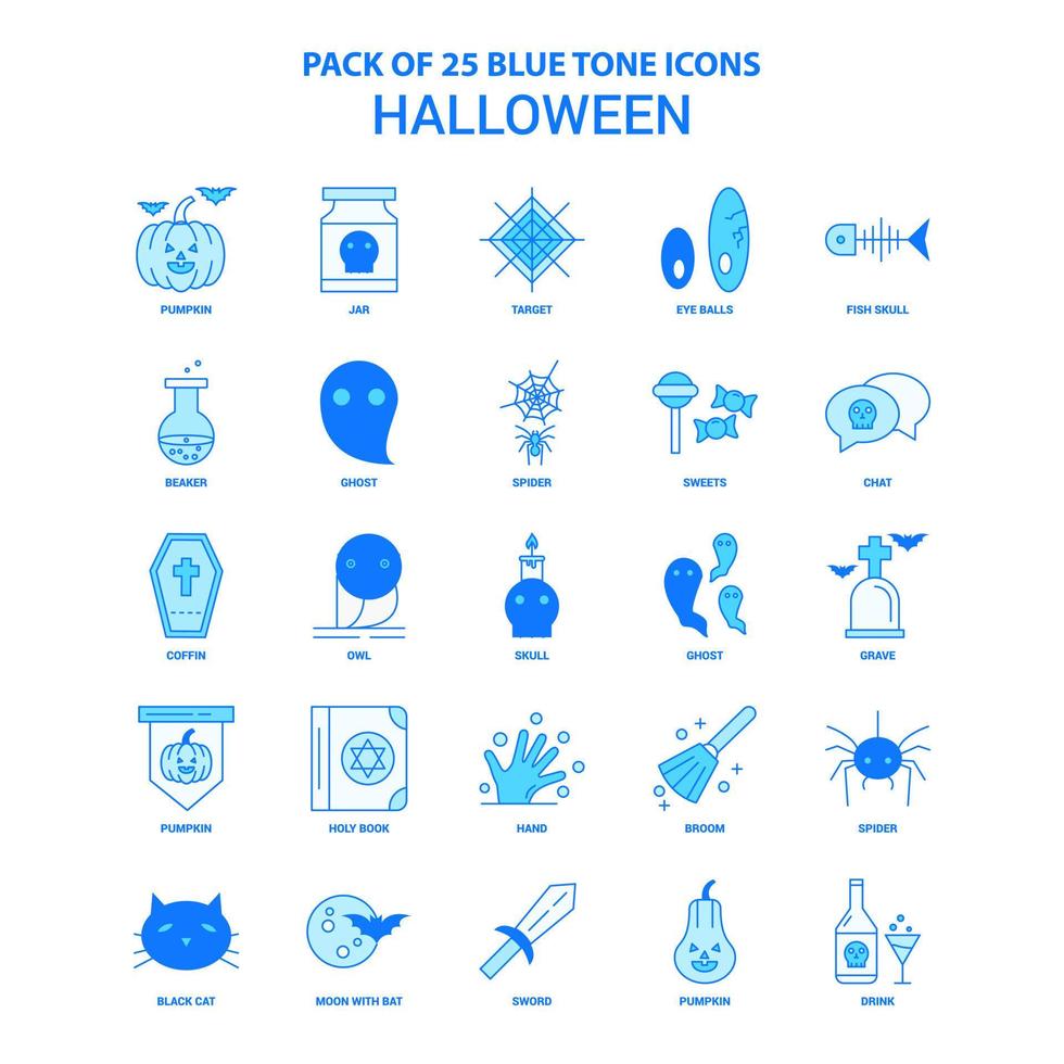 Halloween blu tono icona imballare 25 icona imposta vettore