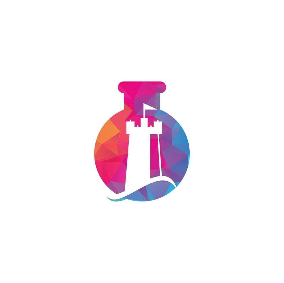 castello onda laboratorio forma concetto logo vettore icona illustrazione. semplice castello e oceano onda logo