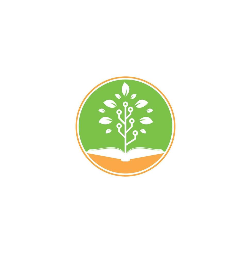 formazione scolastica Tech logo design vettore. libro e Tech albero logo design. vettore