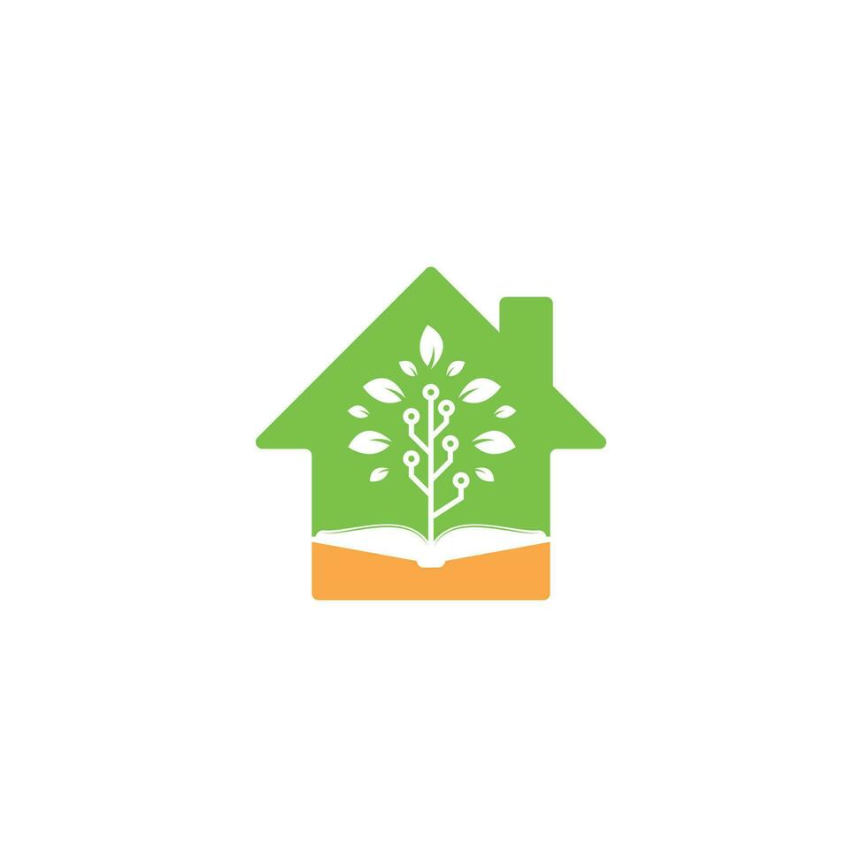 formazione scolastica Tech casa forma concetto logo design vettore. libro e Tech albero logo design vettore