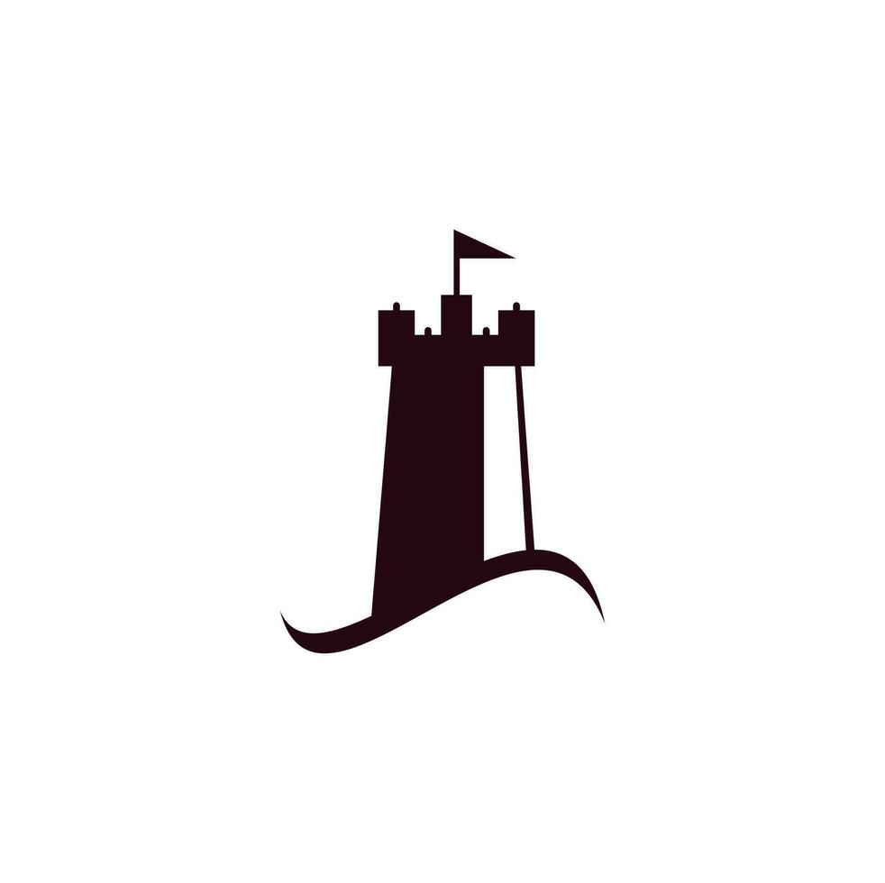 castello onda logo vettore icona illustrazione. semplice castello e oceano onda logo
