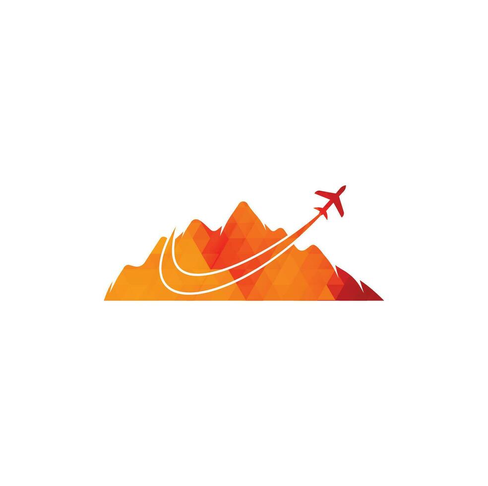 aereo e montagna vettore logo design. viaggio logo design. aereo con montagna logo