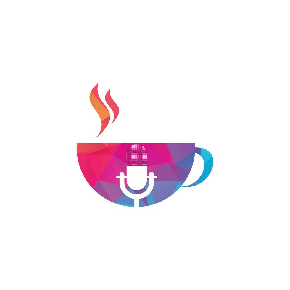 caffè Podcast logo design modello, microfono classico e caffè tazza vettore