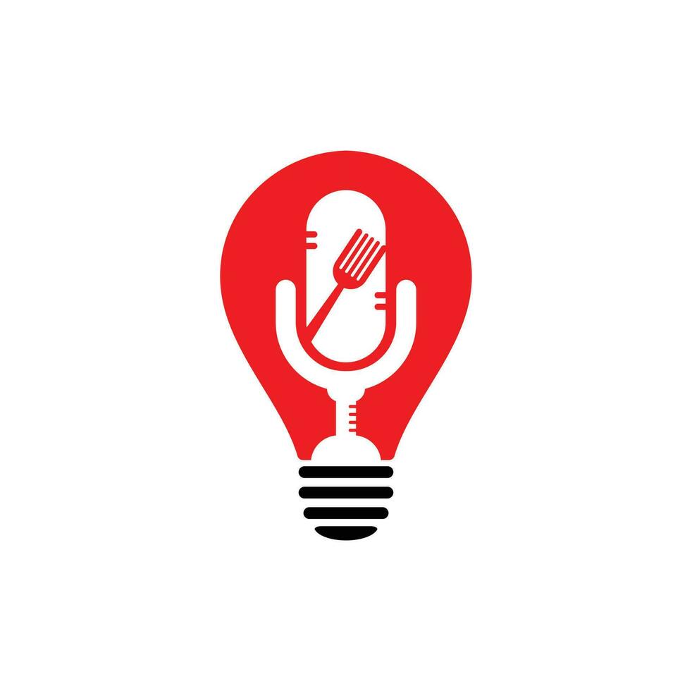 Podcast cibo lampadina forma concetto logo icona disegni vettore. cibo Podcast per cartello, portafortuna o Altro. vettore