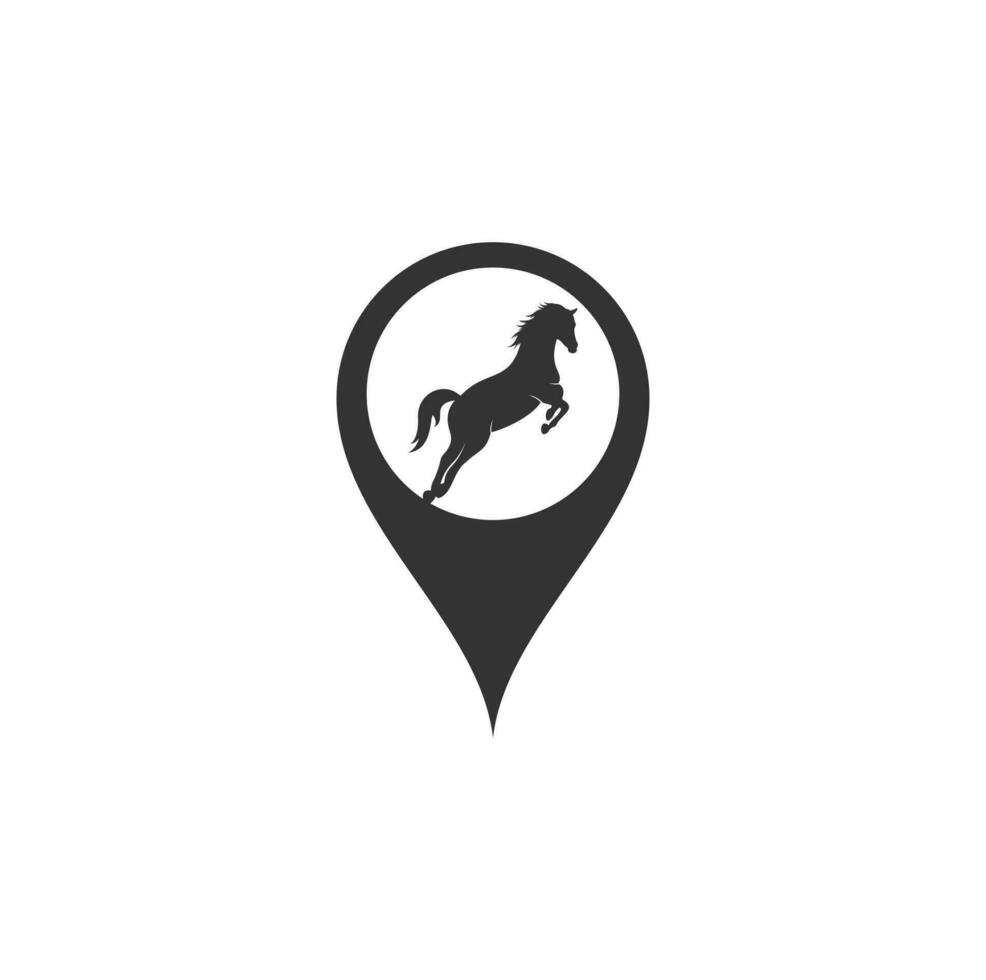 cavallo carta geografica perno forma vettore logo design. cavallo cartello icona.