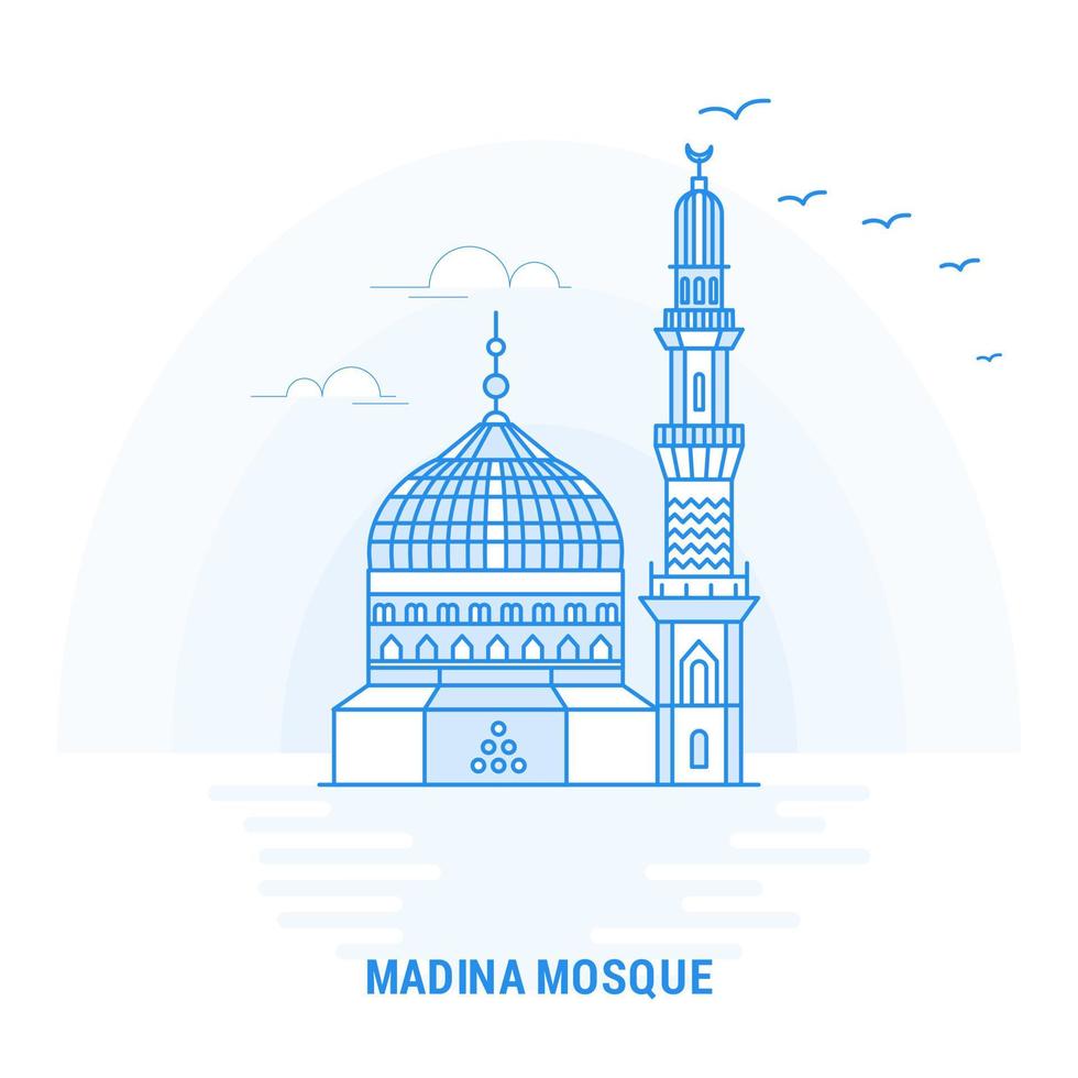 Madina moschea blu punto di riferimento creativo sfondo e manifesto modello vettore