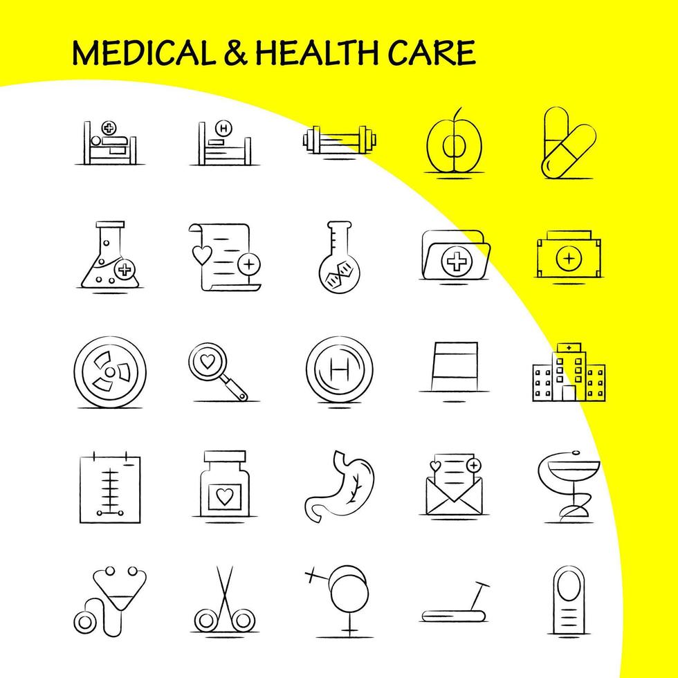 medico e Salute cura mano disegnato icona per ragnatela Stampa e mobile uxui kit come come borraccia ospedale cartello medico medico medicina dati fan pittogramma imballare vettore