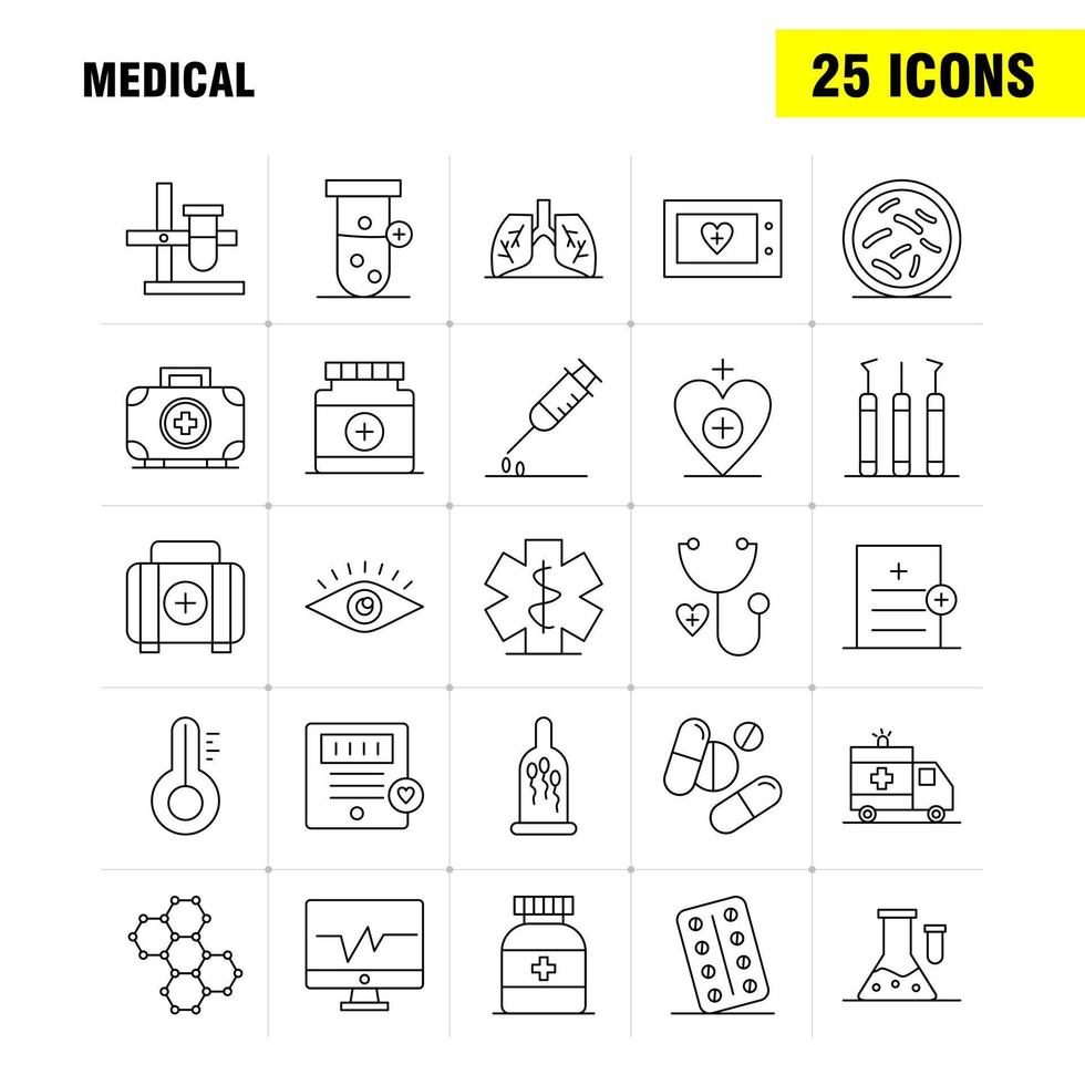 medico linea icone impostato per infografica mobile uxui kit e Stampa design includere ambulanza medico assistenza sanitaria ospedale cuore medico scanner statistico eps 10 vettore