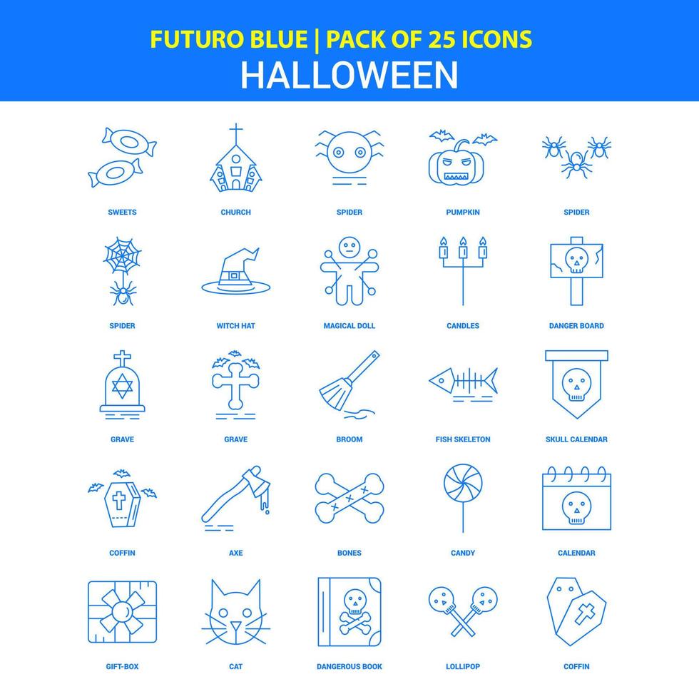 Halloween icone Futuro blu 25 icona imballare vettore