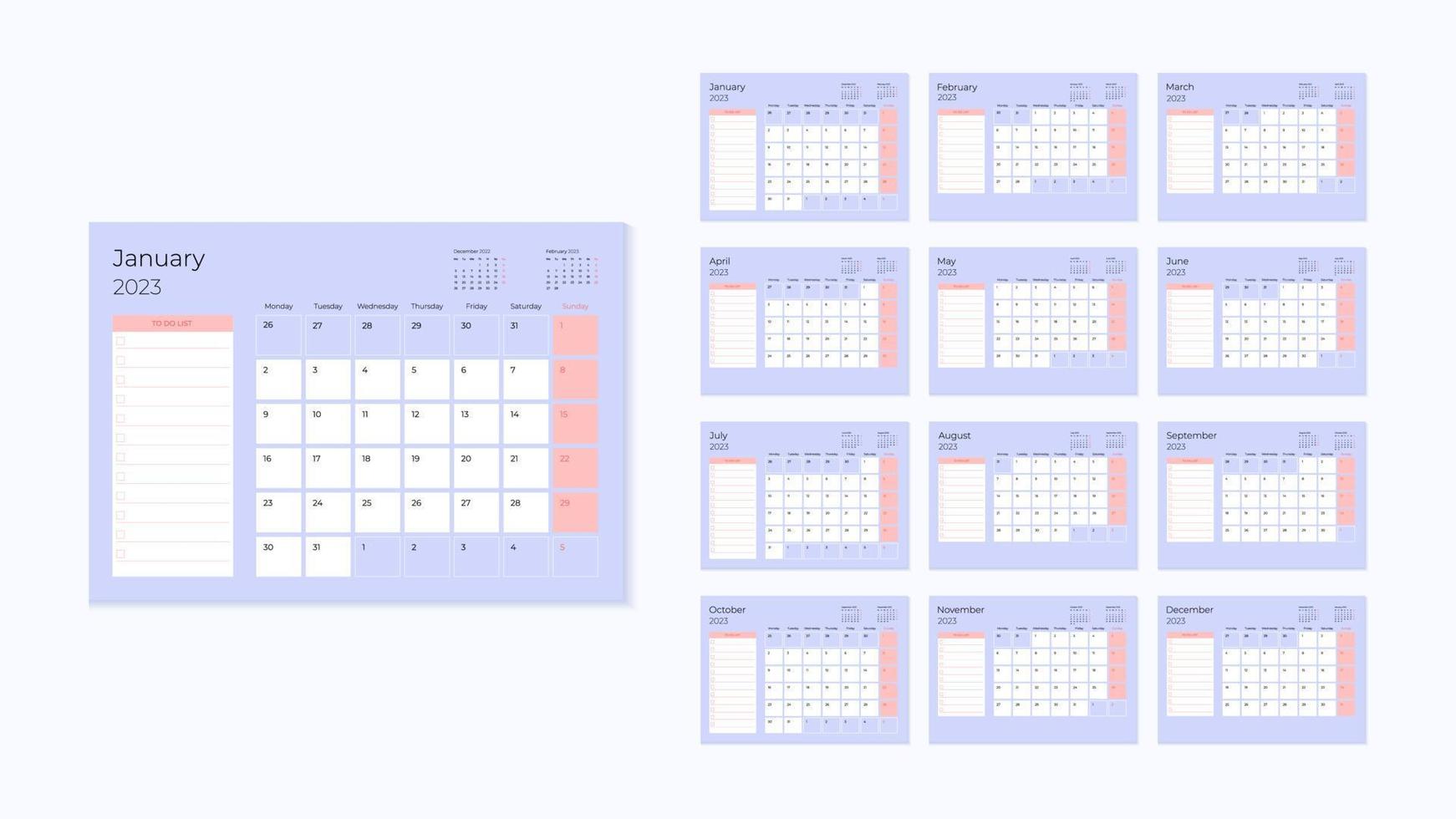 2023 anno mensile calendario con progettista modello vettore