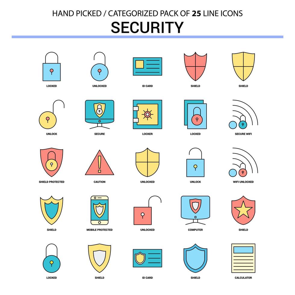 sicurezza piatto linea icona impostato attività commerciale concetto icone design vettore