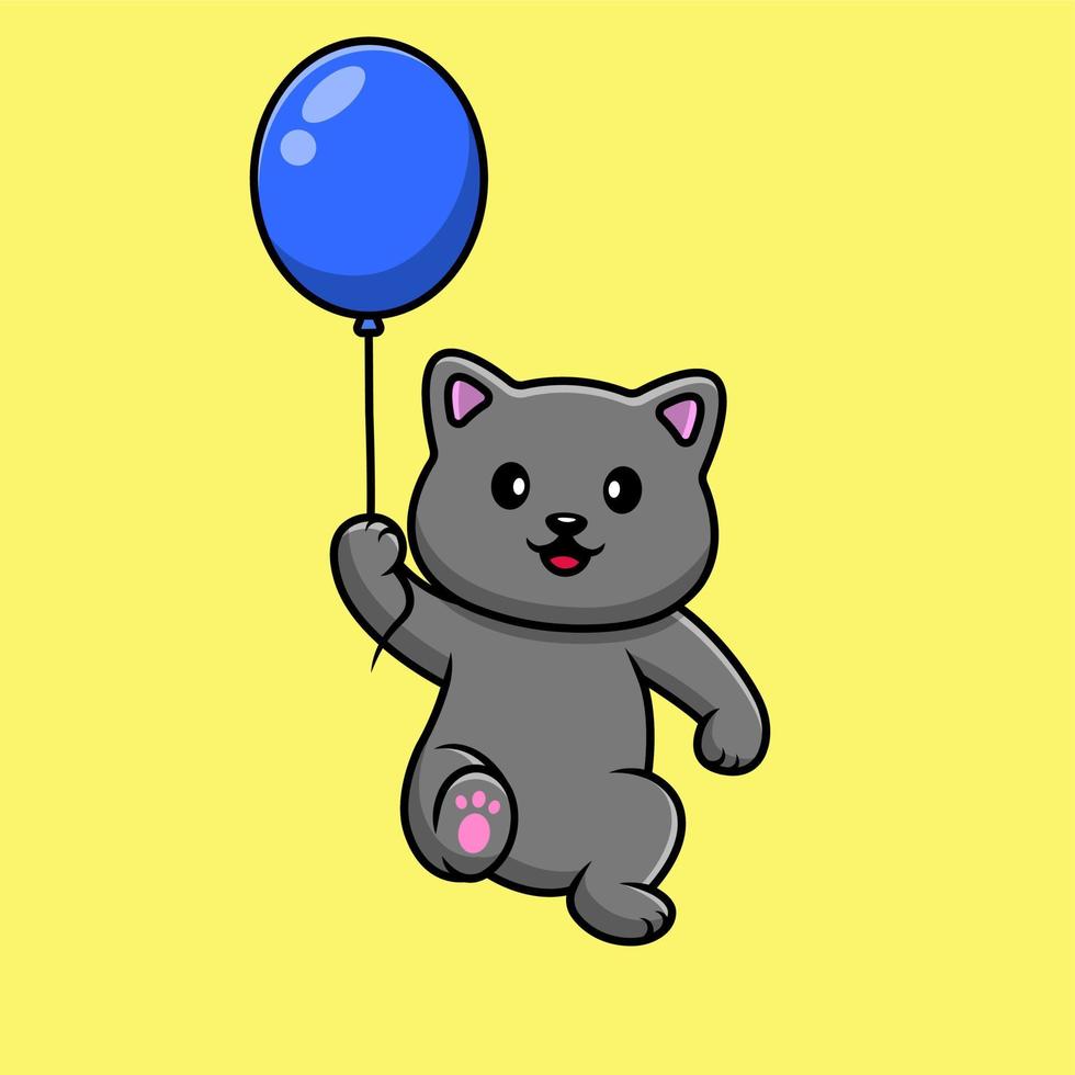 carino gatto galleggiante con Palloncino cartone animato vettore icone illustrazione. piatto cartone animato concetto. adatto per qualunque creativo progetto.