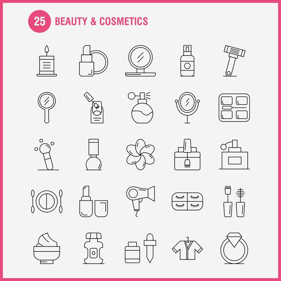 bellezza e cosmetici linea icone impostato per infografica mobile uxui kit e Stampa design includere viso fondazione liquido trucco bellezza spazzola trucco bellezza icona impostato vettore