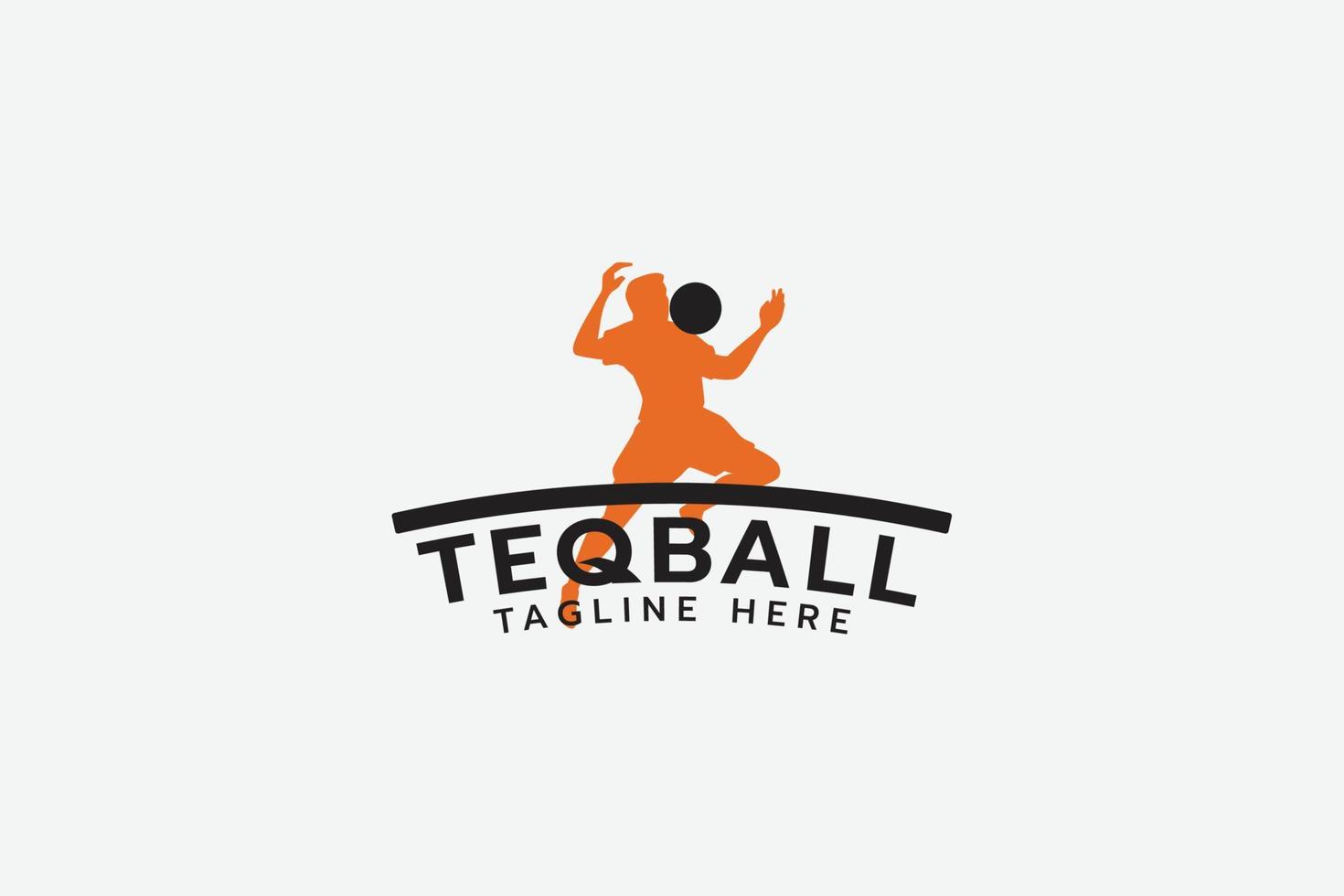 palla di teq logo con silhouette di un' uomo giocando palla di teq. vettore