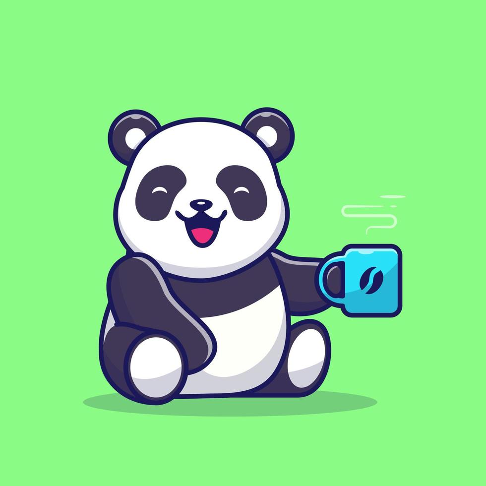 carino panda Tenere tazza di caffè cartone animato vettore icona illustrazione. animale bevanda icona concetto isolato premio vettore. piatto cartone animato stile