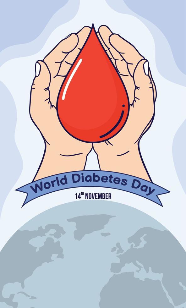 mondo diabete giorno sociale media design inviare storie sangue mano vettore