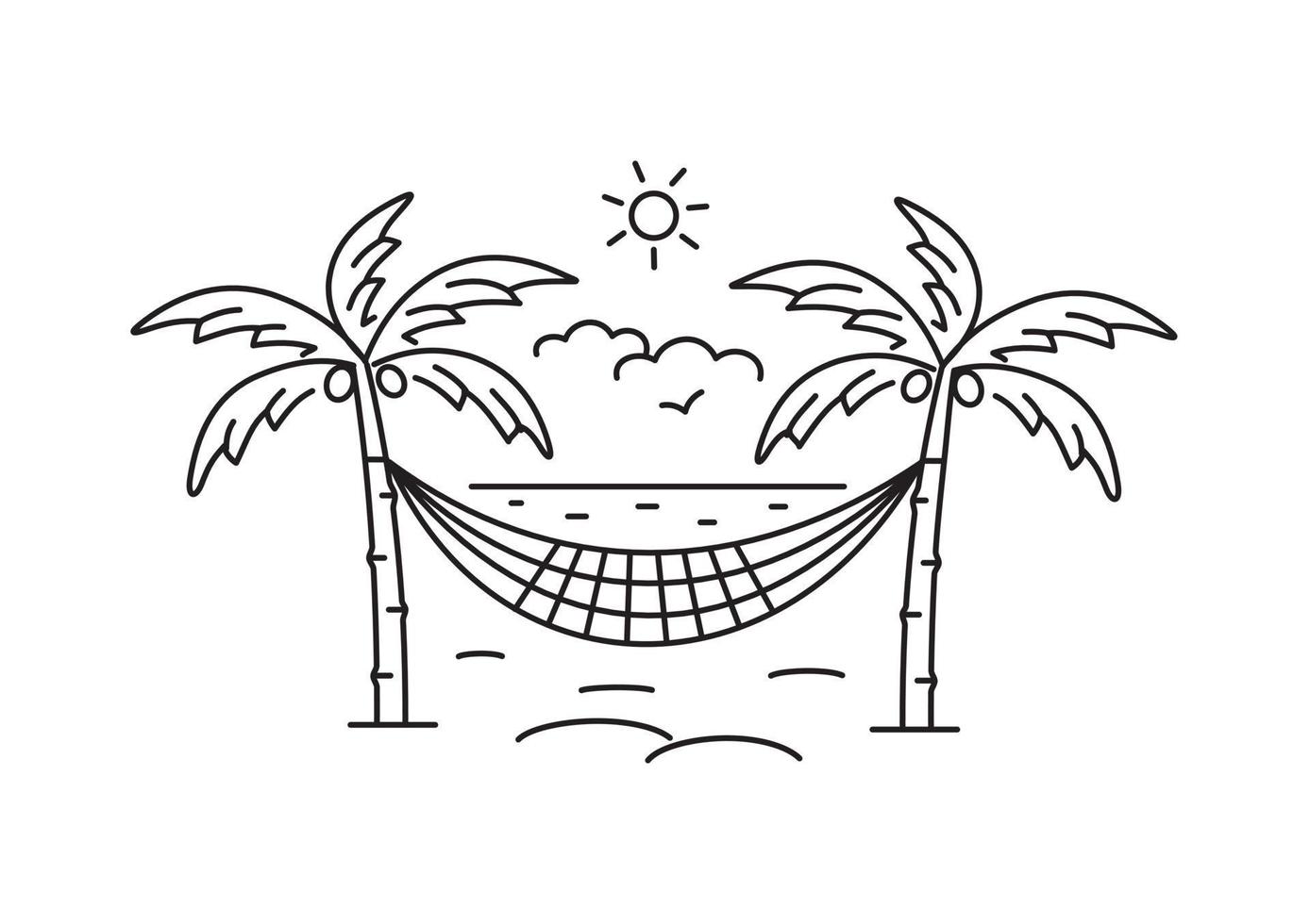 amaca con palma alberi su il spiaggia contro il fondale di il mare. riposo e vacanza. lineare icona su un' bianca sfondo. vettore