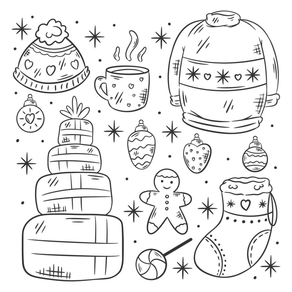 festivo Natale elementi collezione mano disegnato colorazione vettore