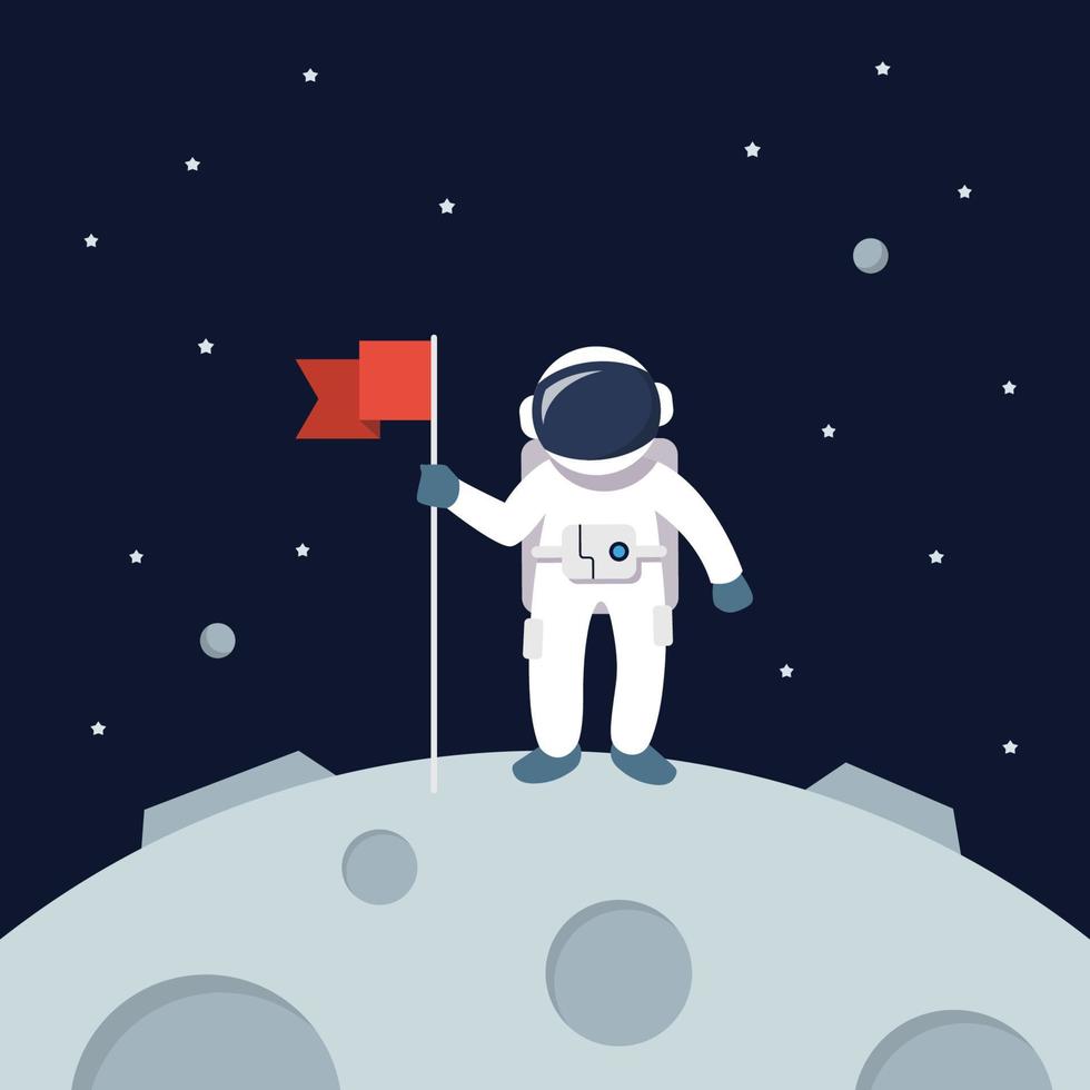astronauta atterraggio su Luna Tenere bandiera vettore