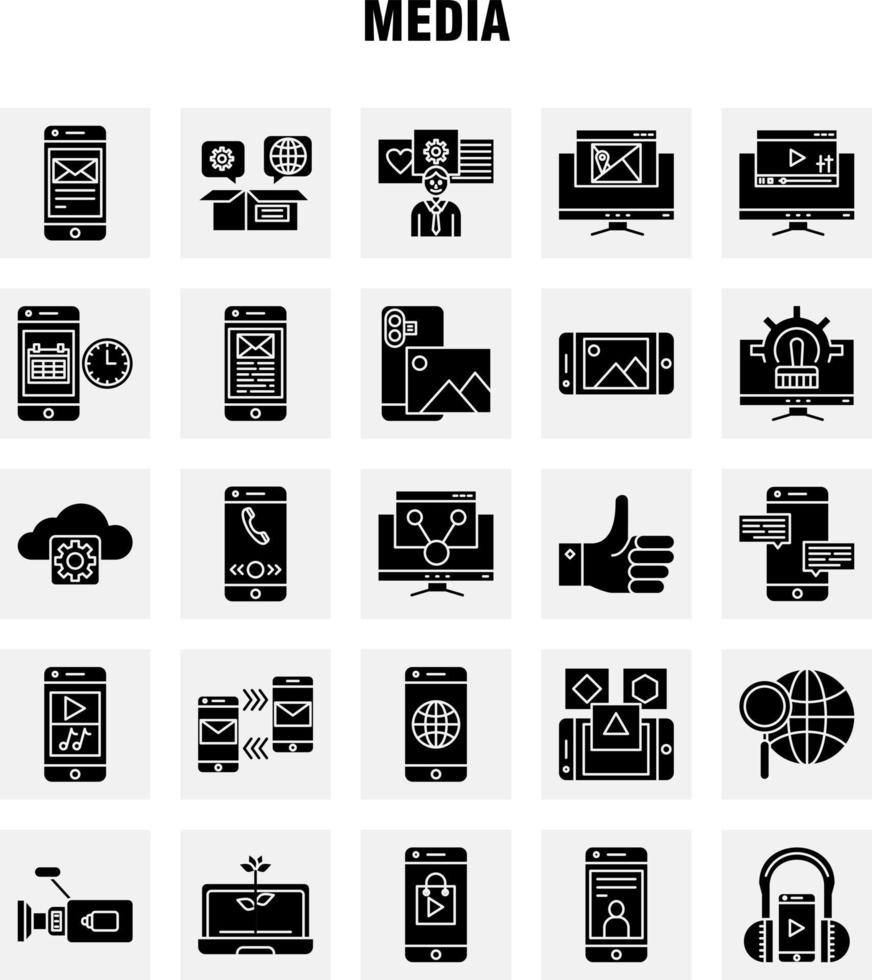 media solido glifo icona per ragnatela Stampa e mobile uxui kit come come mobile cellula mondo Internet mobile cellula Telefono posta pittogramma imballare vettore