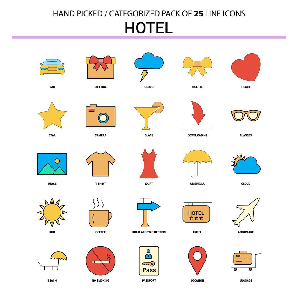 Hotel piatto linea icona impostato attività commerciale concetto icone design vettore