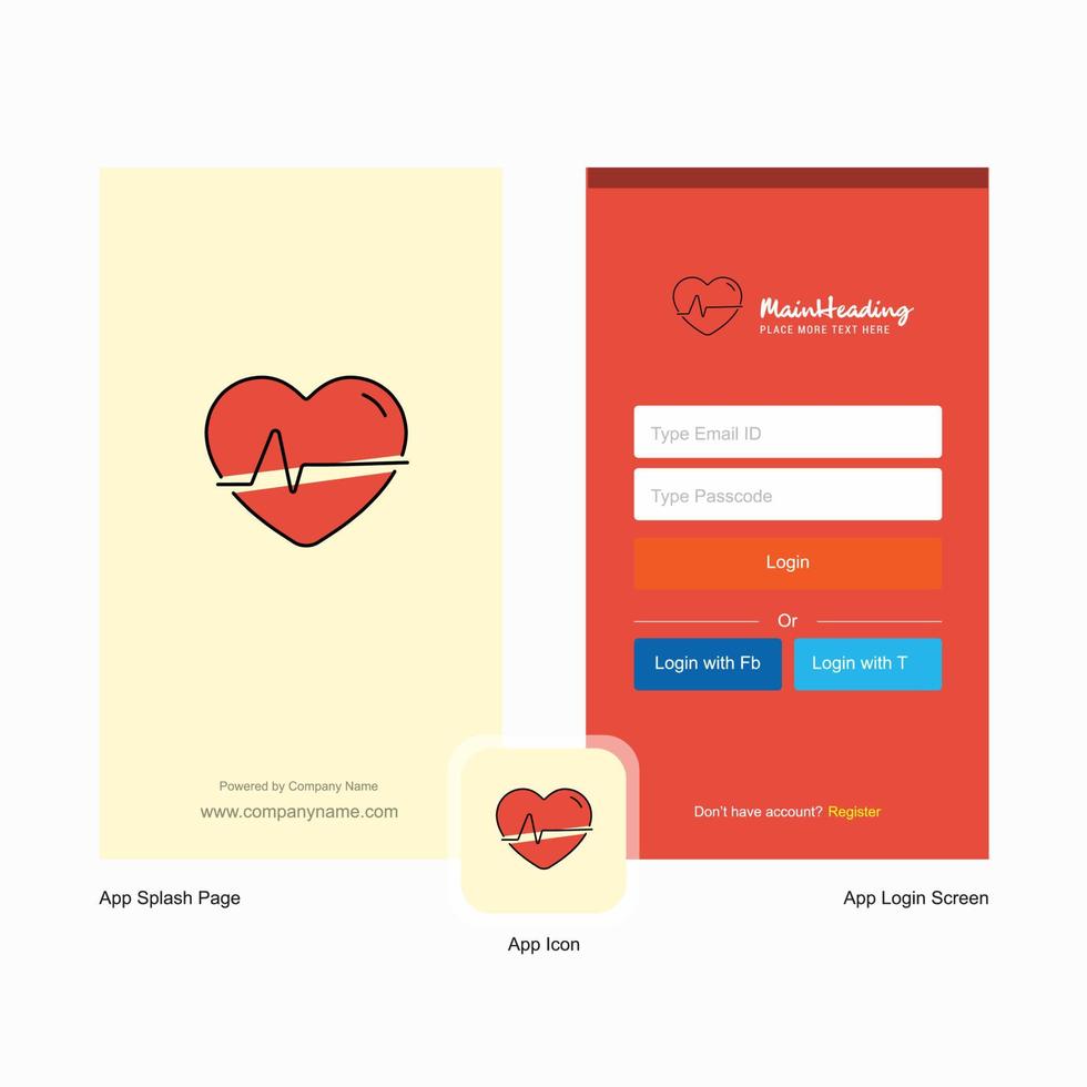 azienda cuore battere spruzzo schermo e accesso pagina design con logo modello mobile in linea attività commerciale modello vettore