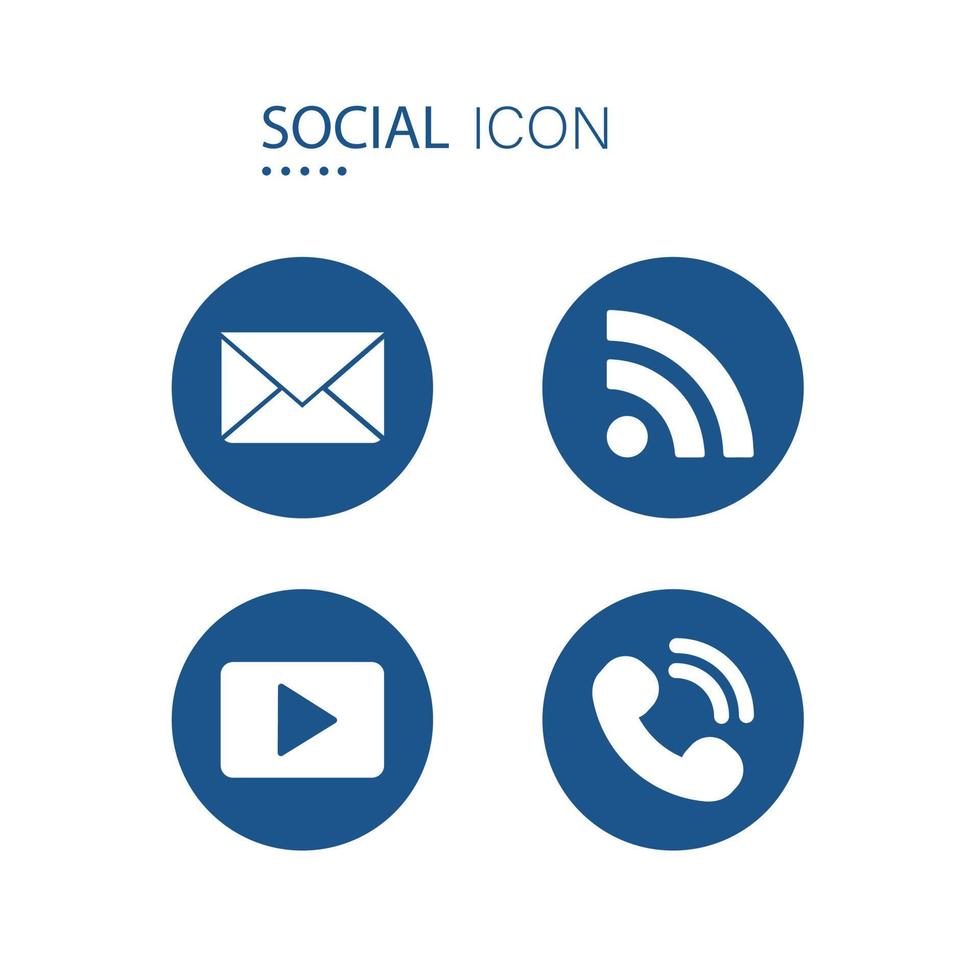 simbolo di Busta, Wifi, giocare e Telefono chiamata icone su blu cerchio forma isolato su bianca sfondo. icone di sociale vettore illustrazione.