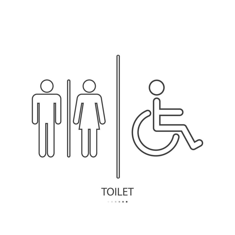 uomini e donne bagno e Disabilitato persona piatto vettore illustrazione glifo stile nero magro linea design. isolato su bianca sfondo.