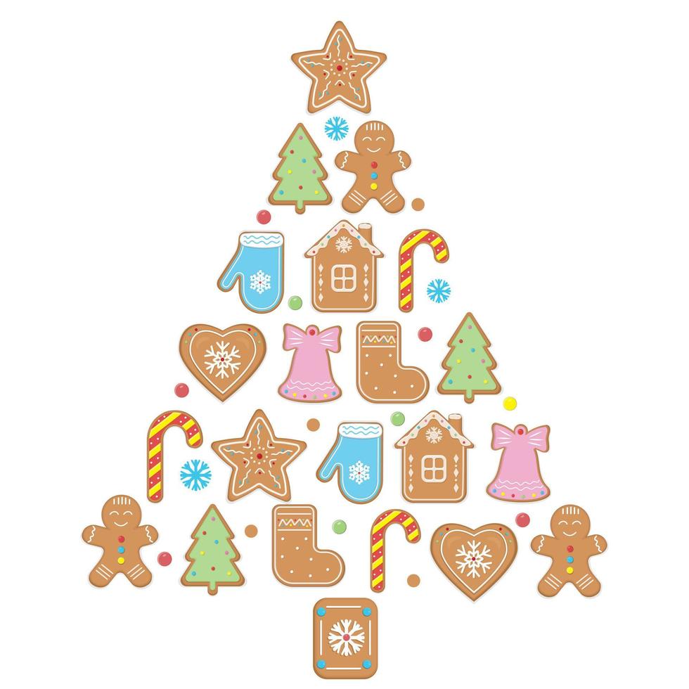 Natale albero fatto di Zenzero biscotti, colore vettore illustrazione nel cartone animato stile