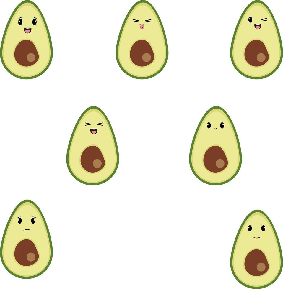 kawaii avocado piatto icone vettore