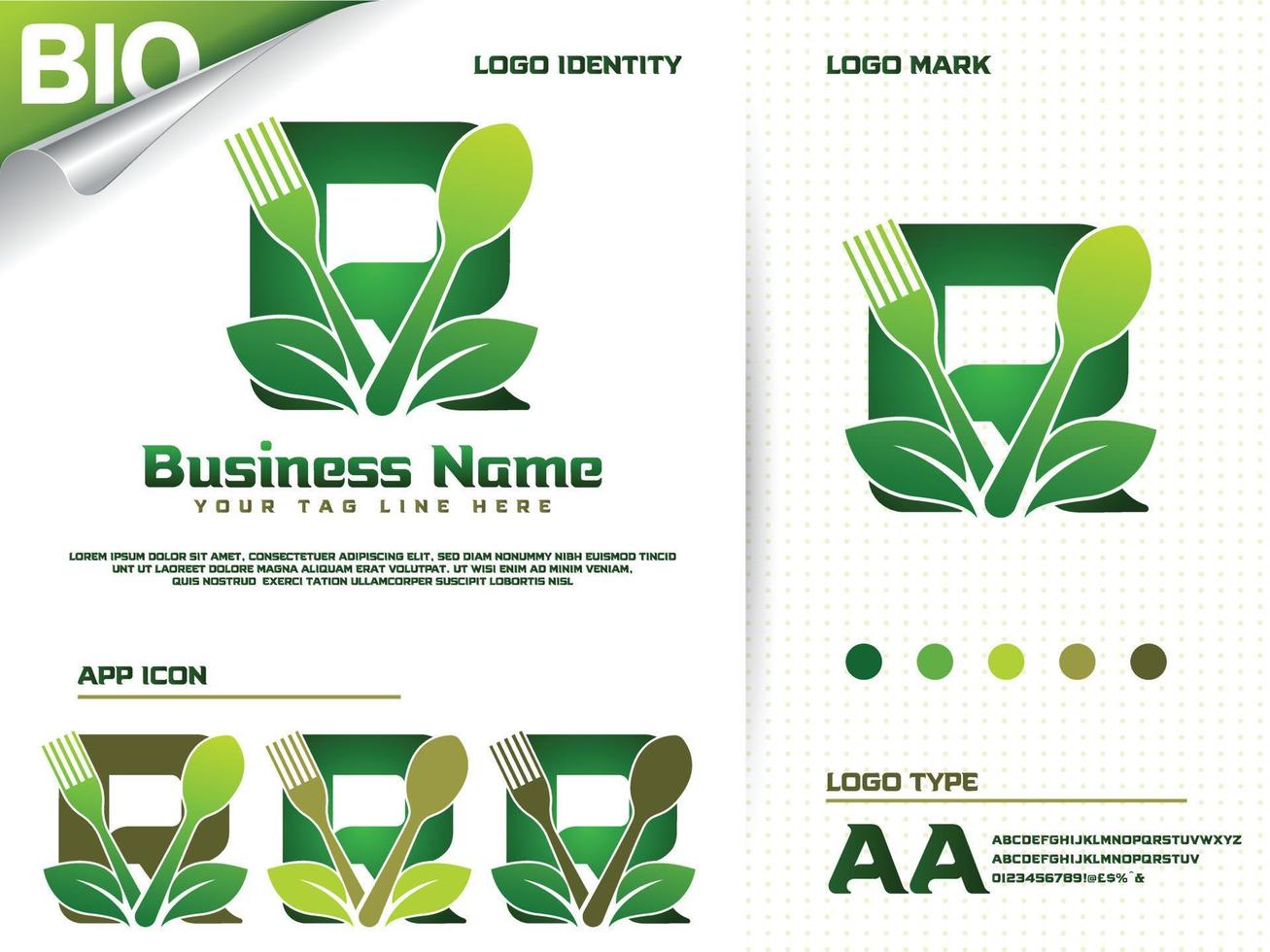 salutare cibo lettera r logo design con creativo verde foglia vettore