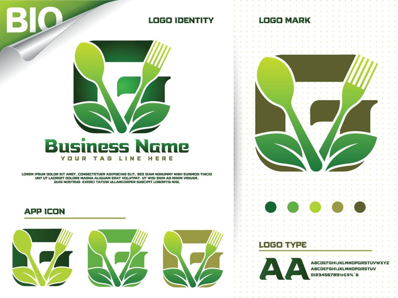 salutare cibo lettera g logo design con creativo verde foglia vettore