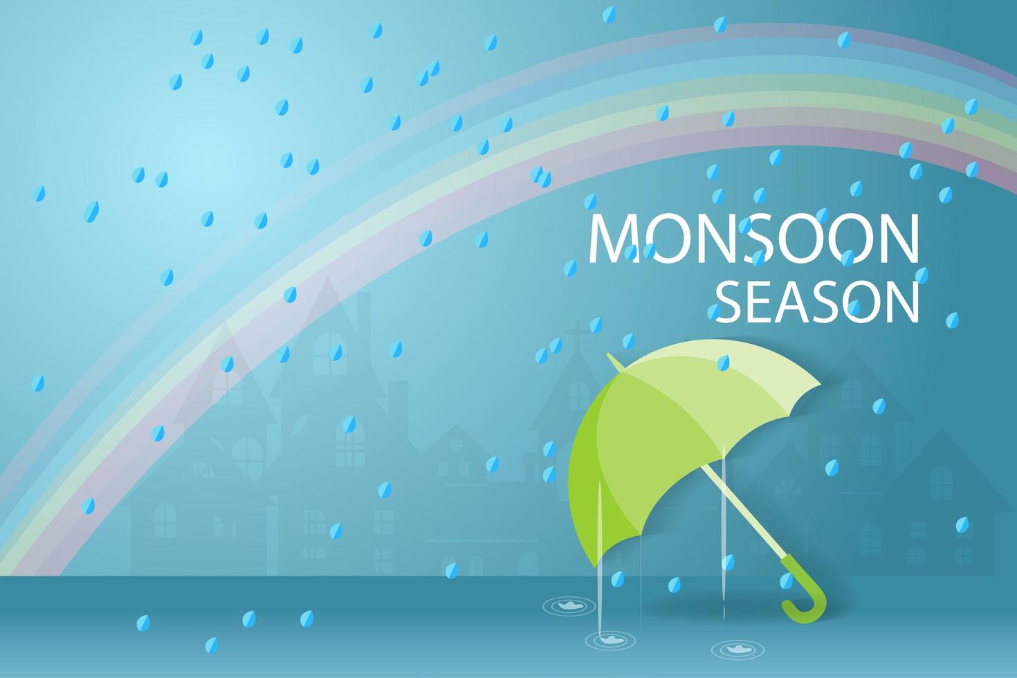 sfondo di stagione dei monsoni con l'ombrello vettore