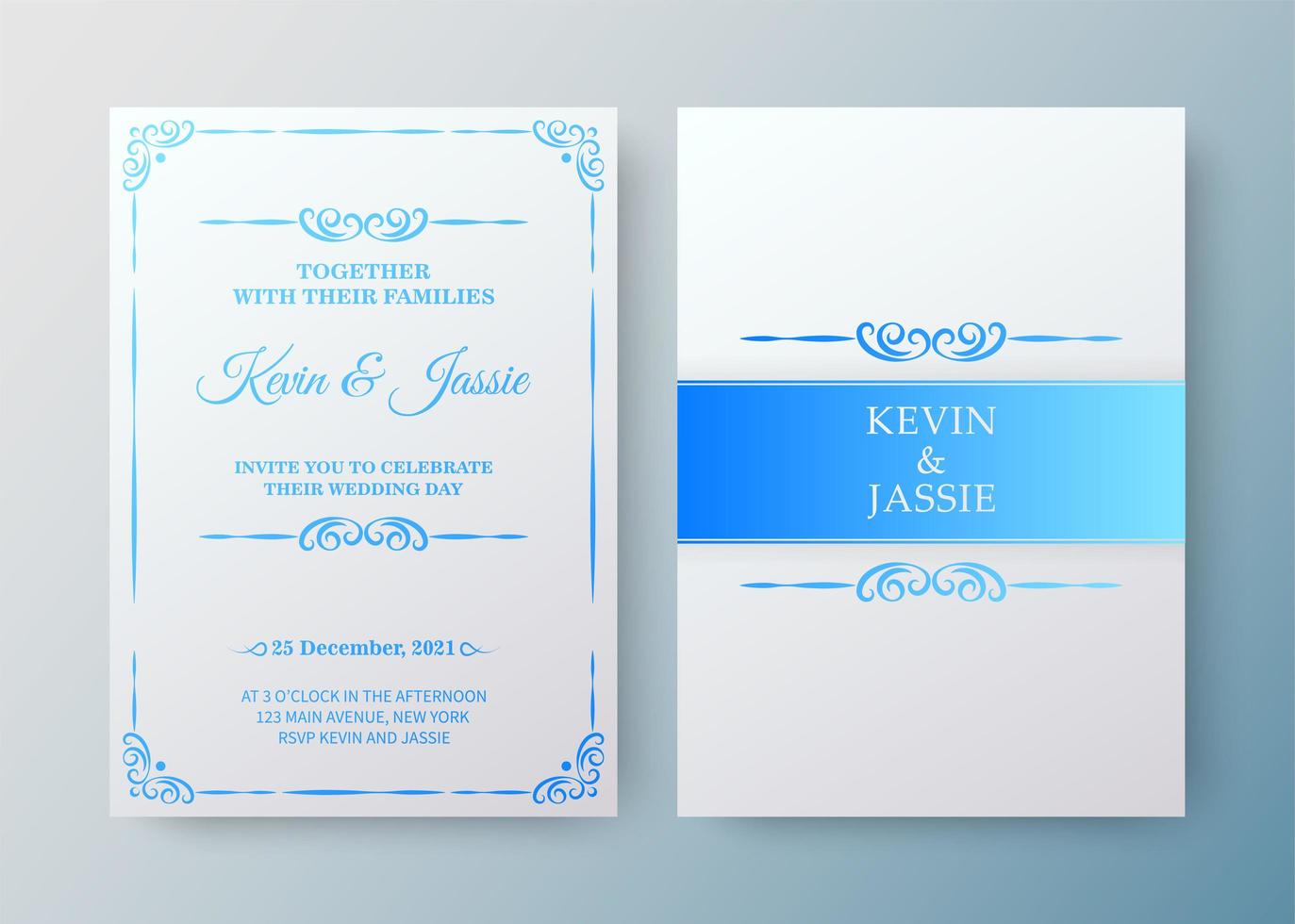 modello di carta di invito vintage bianco e blu di lusso vettore