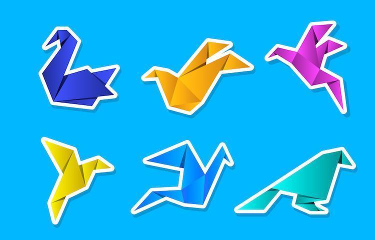 collezione di adesivi per uccelli in stile carta origami colorati vettore