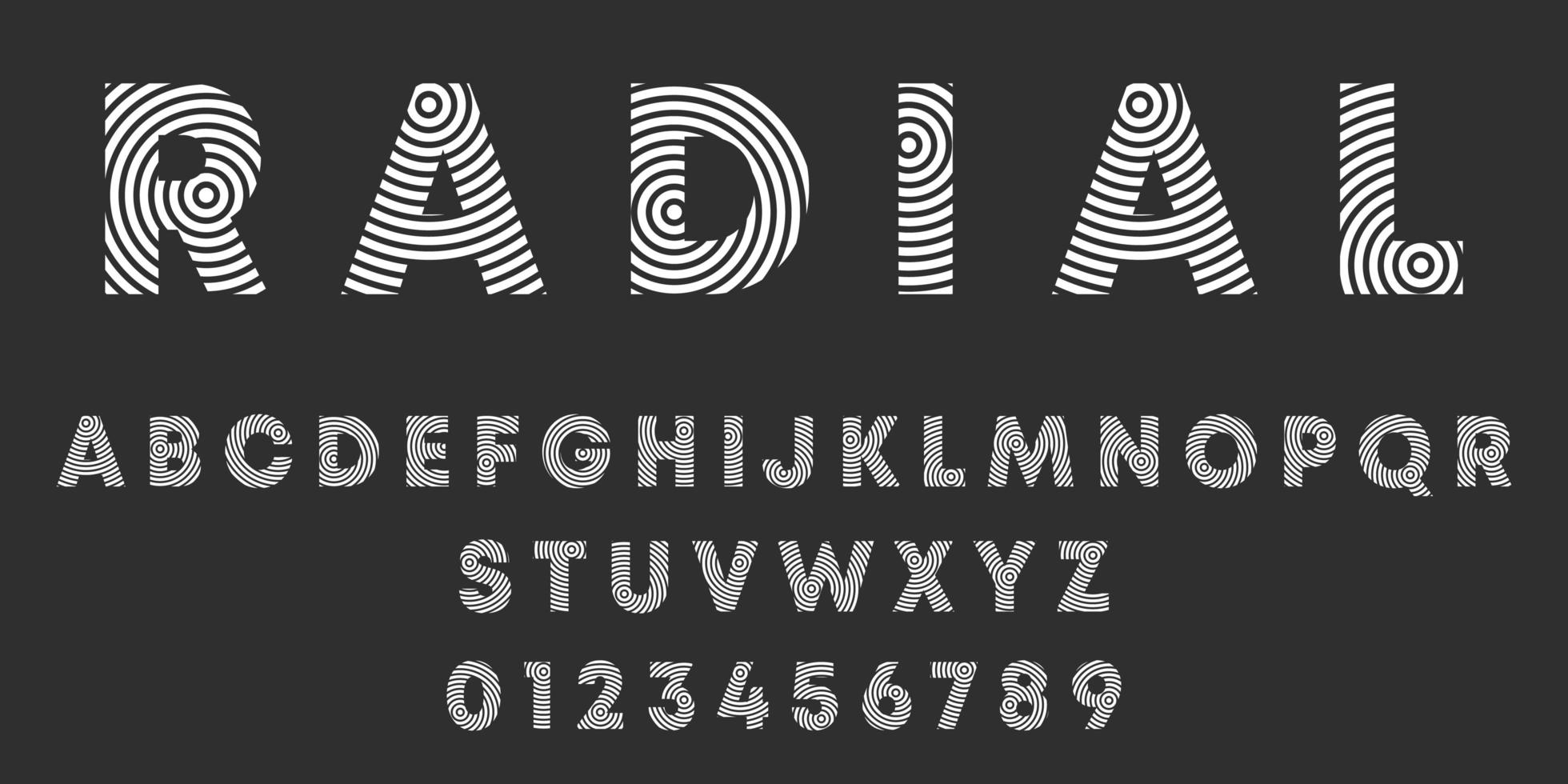 lettere dell'alfabeto e numeri design radiale vettore