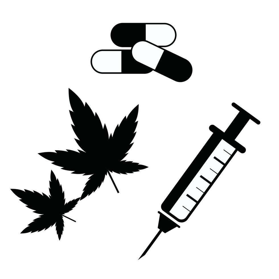droghe, cannabis, iniezione icona vettore design