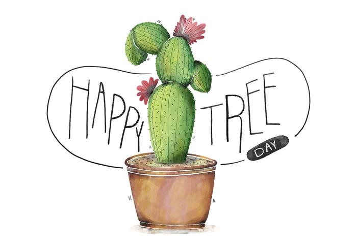 Illustrazione molto variopinta sveglia del cactus con il giorno dell'albero dell'albero dell'acquerello del fiore vettore