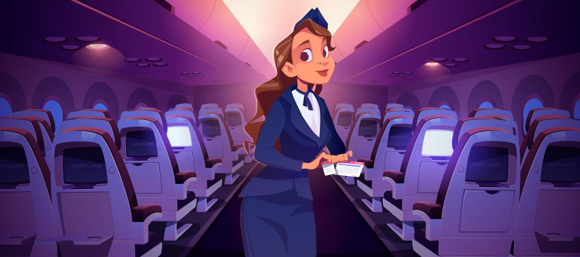 hostess con biglietto dentro aereo cabina vettore