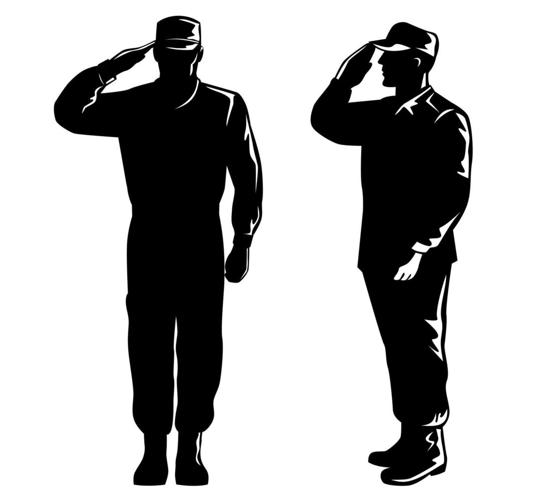 americano soldato militare tecnico addetto alla manutenzione personale silhouette salutando silhouette isolato retrò vettore