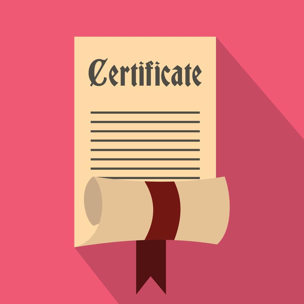 icona del certificato in stile piatto vettore