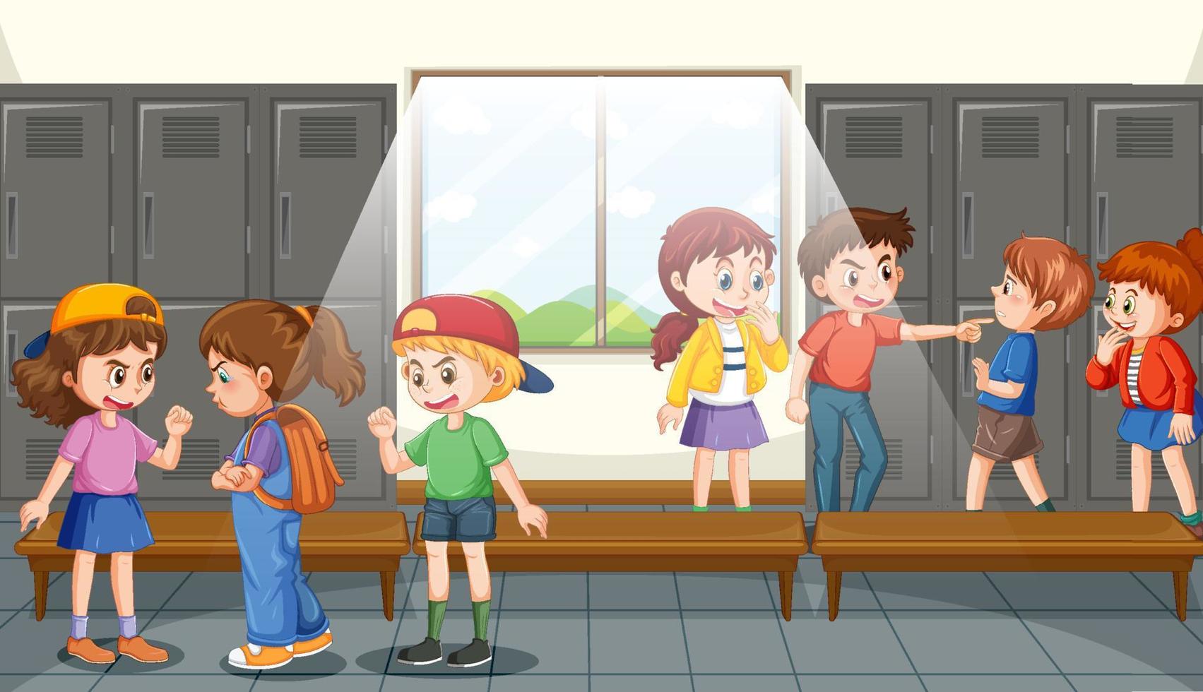 scuola bullismo con alunno cartone animato personaggi vettore