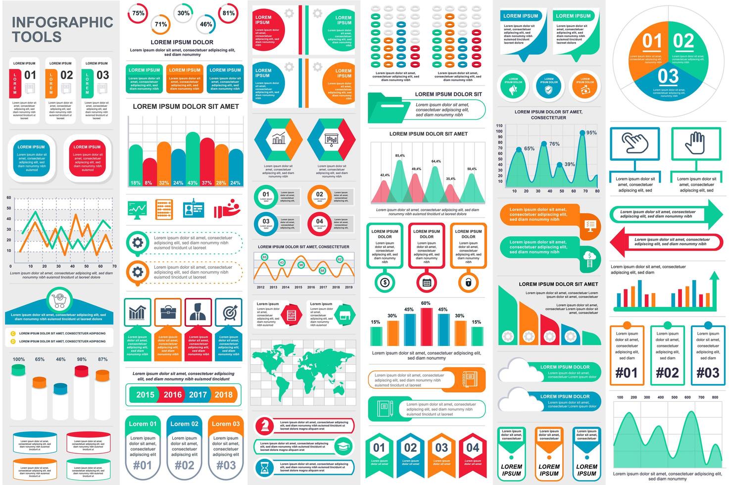 pacchetto di visualizzazione dei dati di elementi infografici colorati vettore