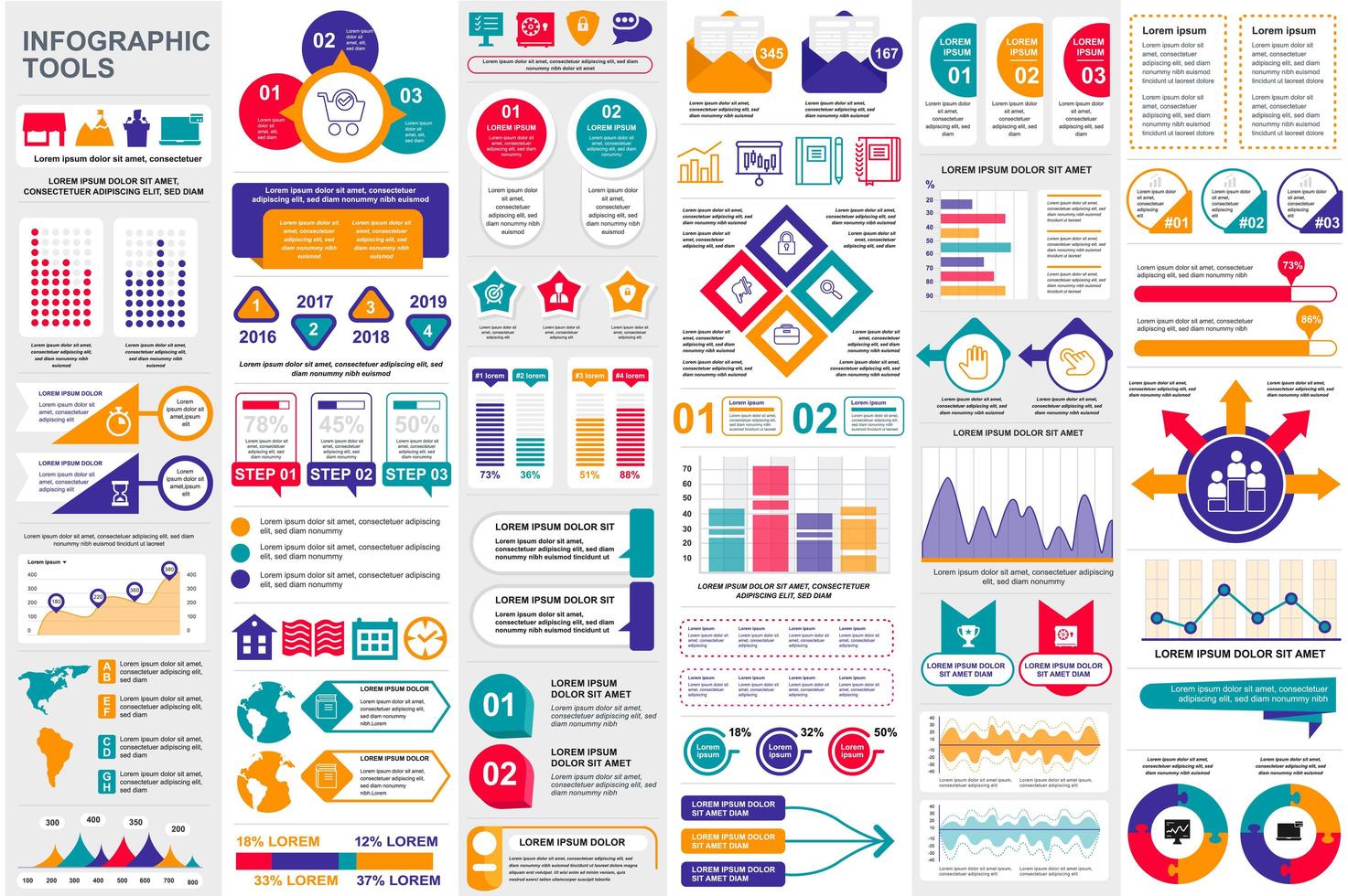 pacchetto di visualizzazione dei dati di elementi infografici colorati vettore