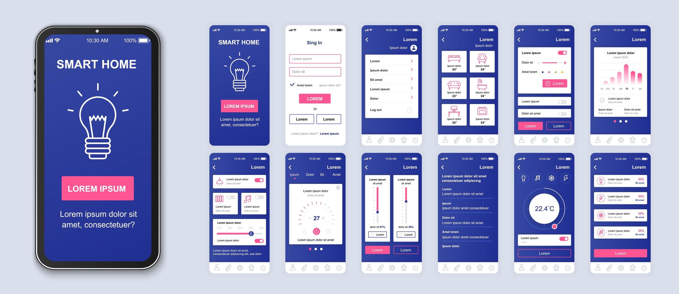 interfaccia mobile app ui smart home viola e rosa vettore